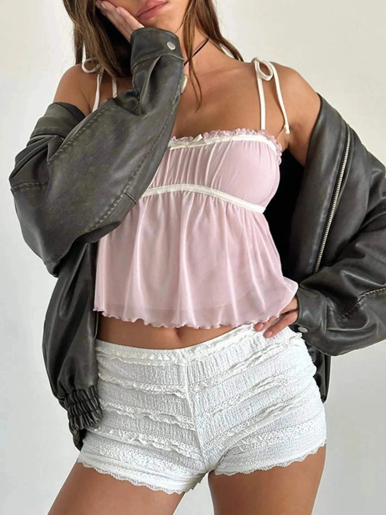 Contrast Trim Cami with Tie Straps - Redemption By Ashley North