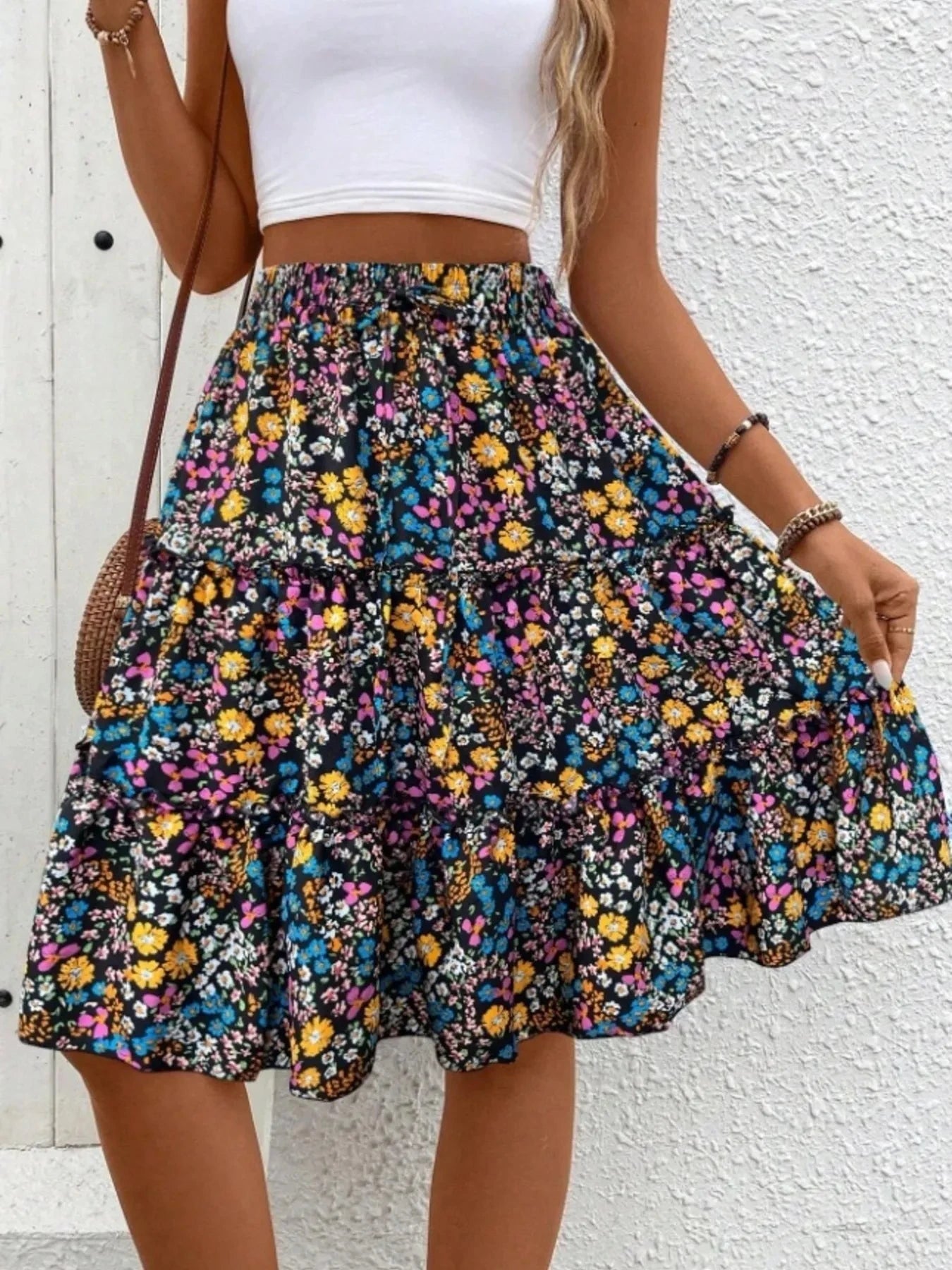 Floral Print Midi Skirt - Chic and Elegant Women's Fashion Statement - Redemption By Ashley North