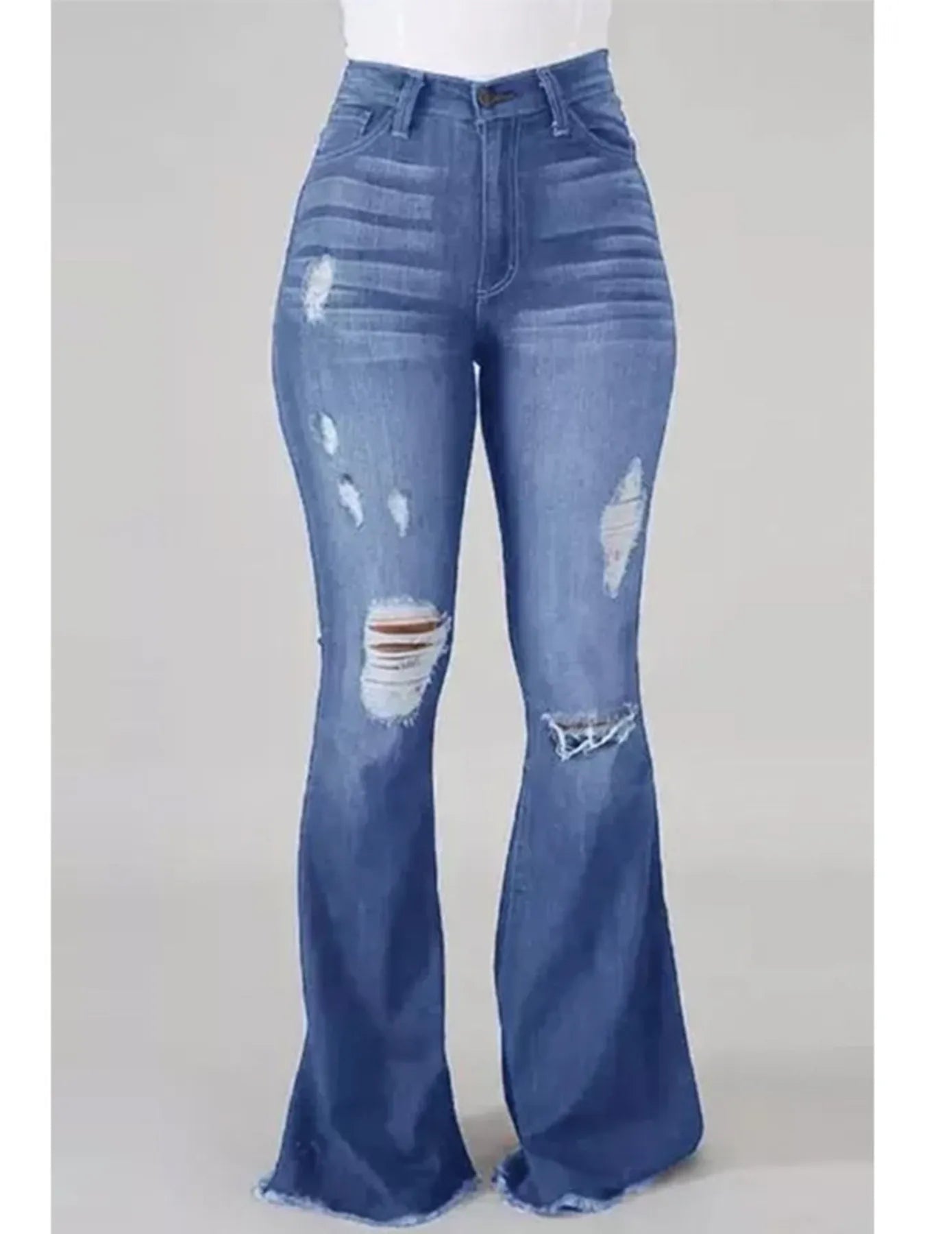 Full Size Plus Size Distressed Flare Jeans with Raw Hem.