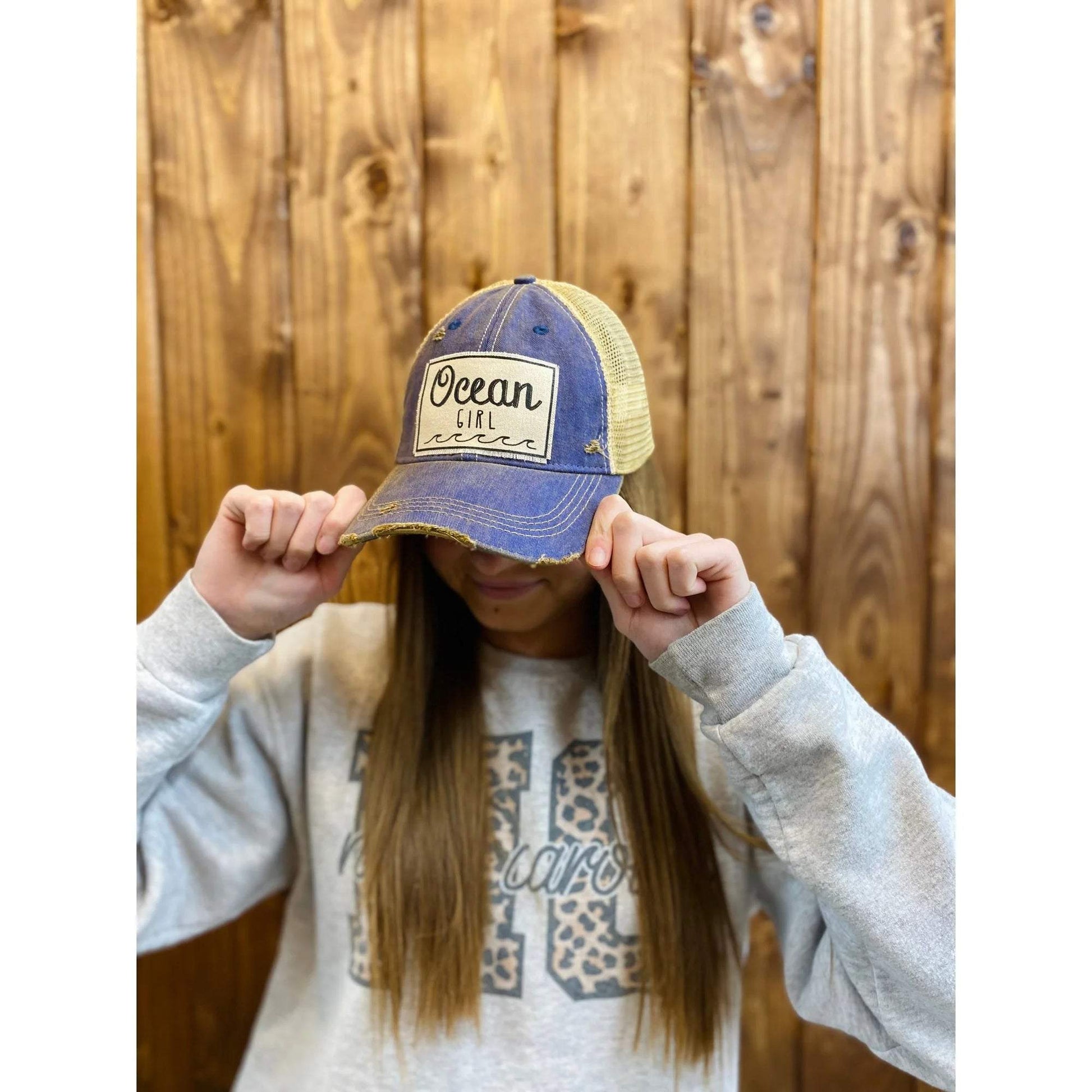 Ocean Girl Trucker Cap - Distressed Beachy Style Hat for Women - Redemption By Ashley North